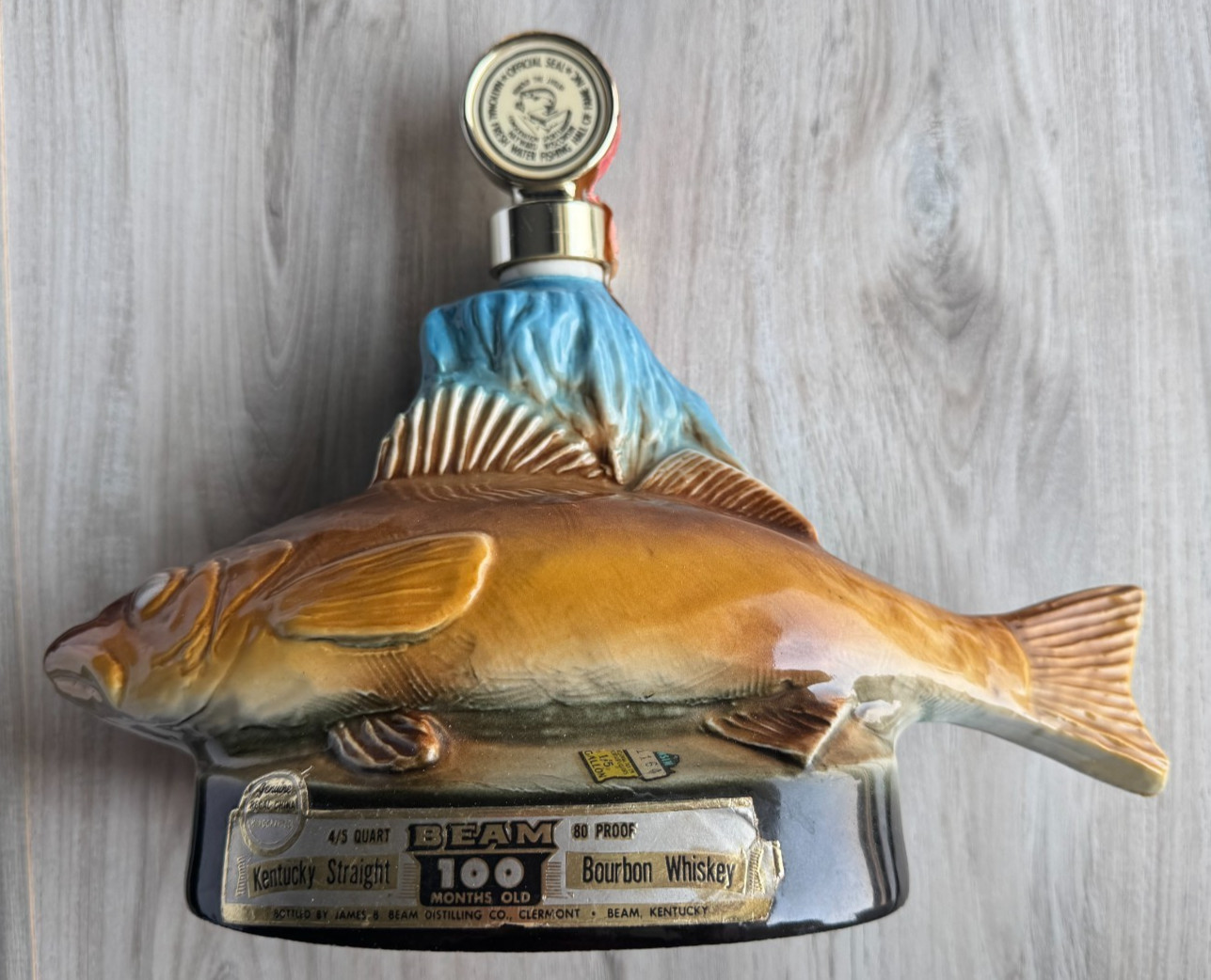 Vtg Jim Beam Walleye Decanter Regal China Hall of Fame 1977 Whiskey Fish Bourbon