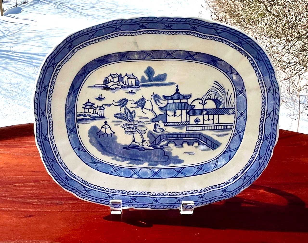 Antique Canton Staffordshire Ashworth Bros Blue White Chinoiserie Transfer ware