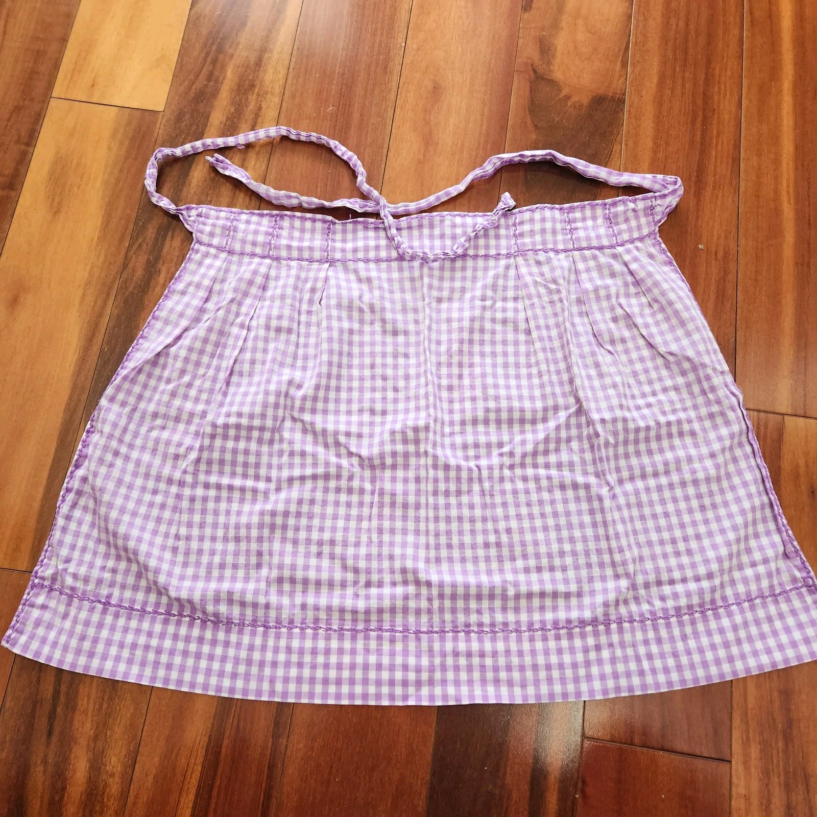 Vintage Light Purple White Gingham Plaid Half Apron Retro Kitchen Handmade