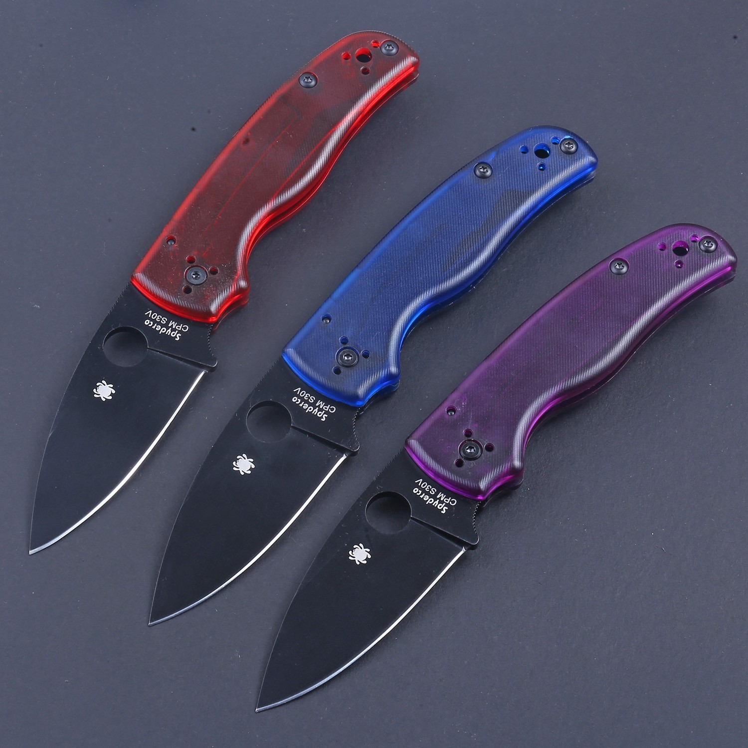 2026 Purple Amber PEI Handle Black Spear Blade Pocket Tactical Knife Shaman C229
