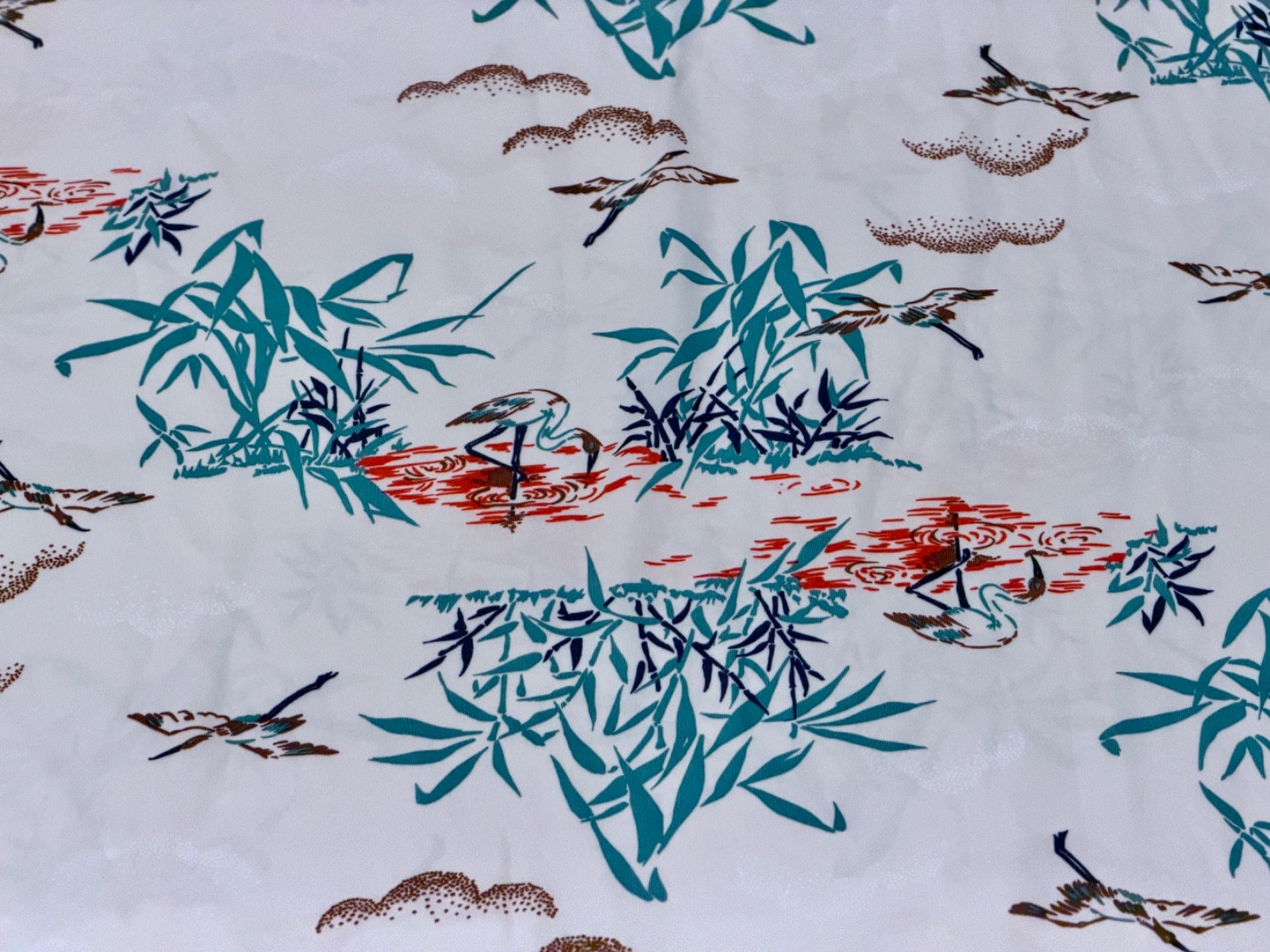 50’s 60’s Flamingo & Geese in Tide Pools Polyester Barkcloth Era Vintage Fabric