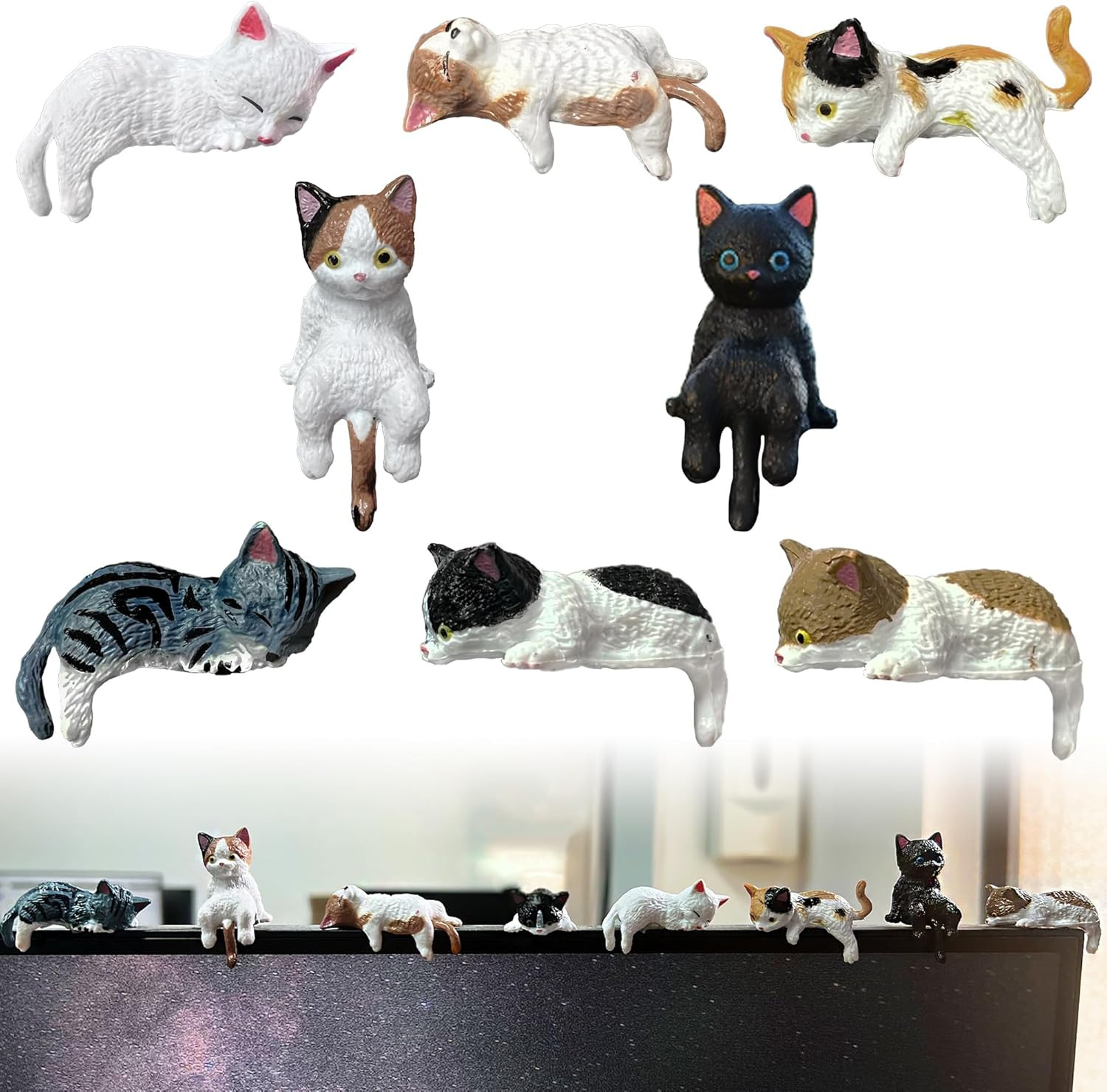 8 Pcs Mini Cat Figurines,Tiny Desk Cats for Computer Monitor, Shelves,Car Das…