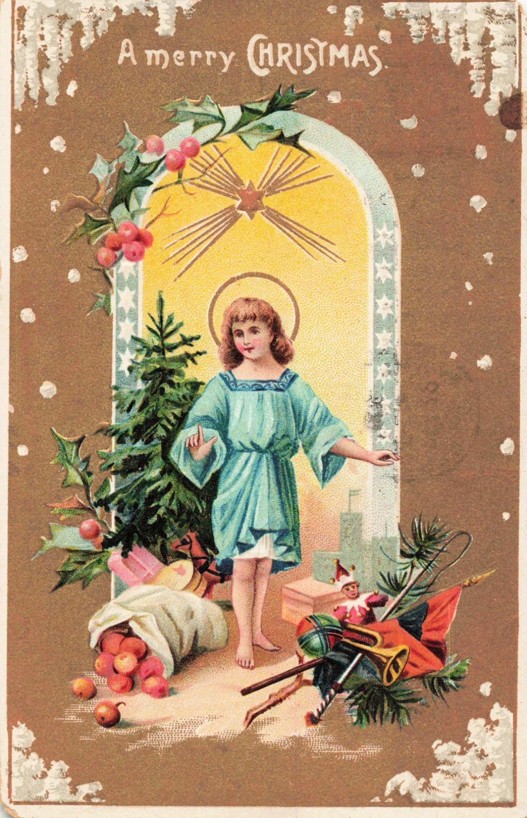 Christmas Postcard Divided Back Embossed (73f)