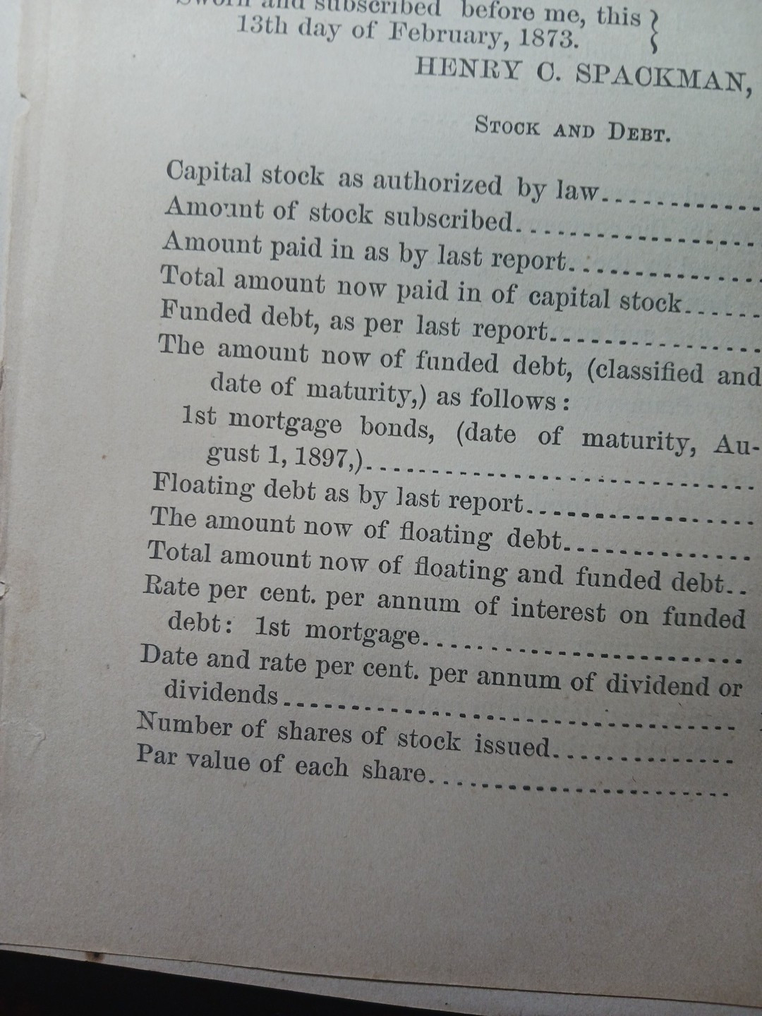 1872 train report MIFFLIN & CENTRE COUNTY RAILROAD Lewistown Milroy Pennsylvania