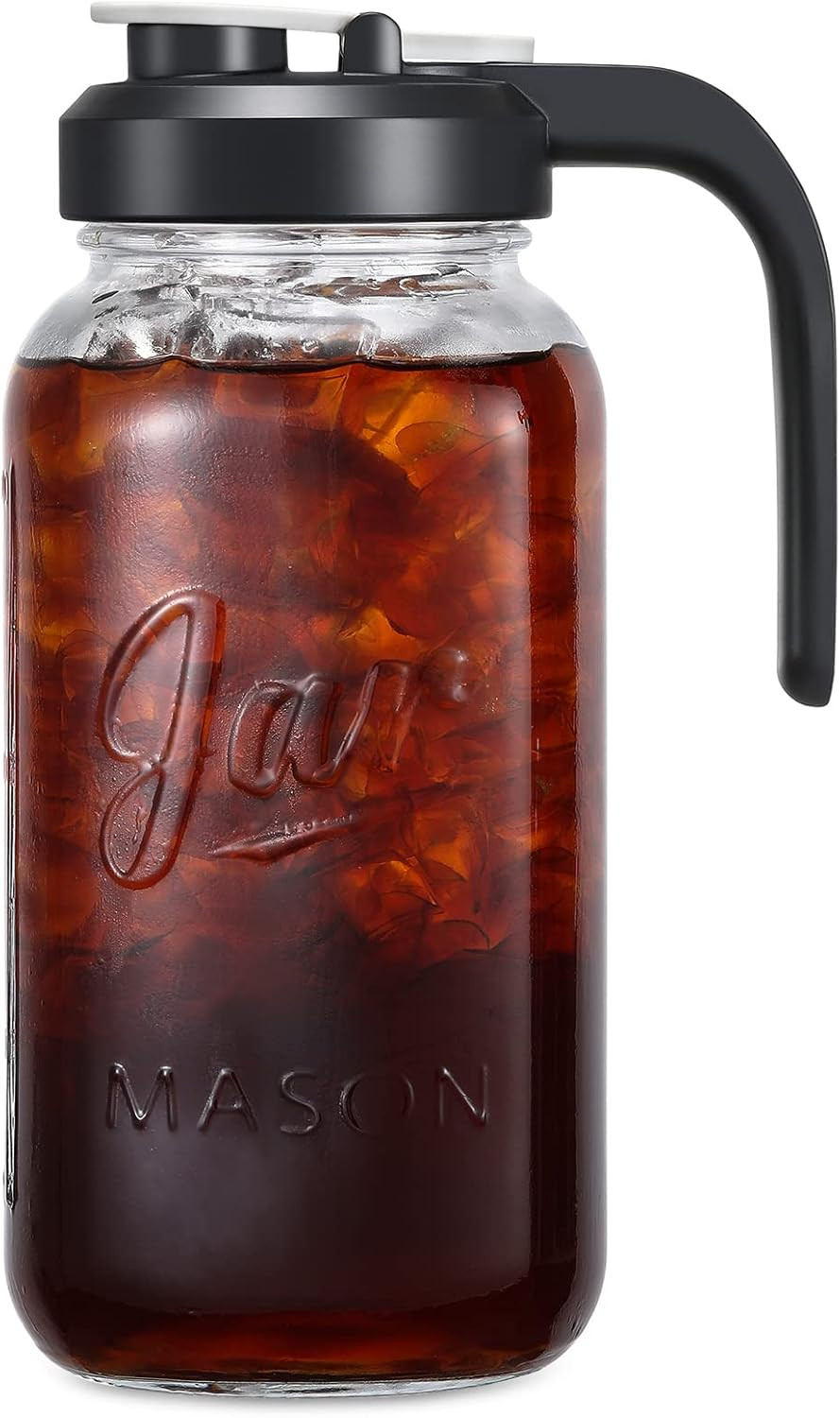 2 Quart Glass Pitcher with Lid – Airtight & Leakproof Mason Jar Pitcher with Fil