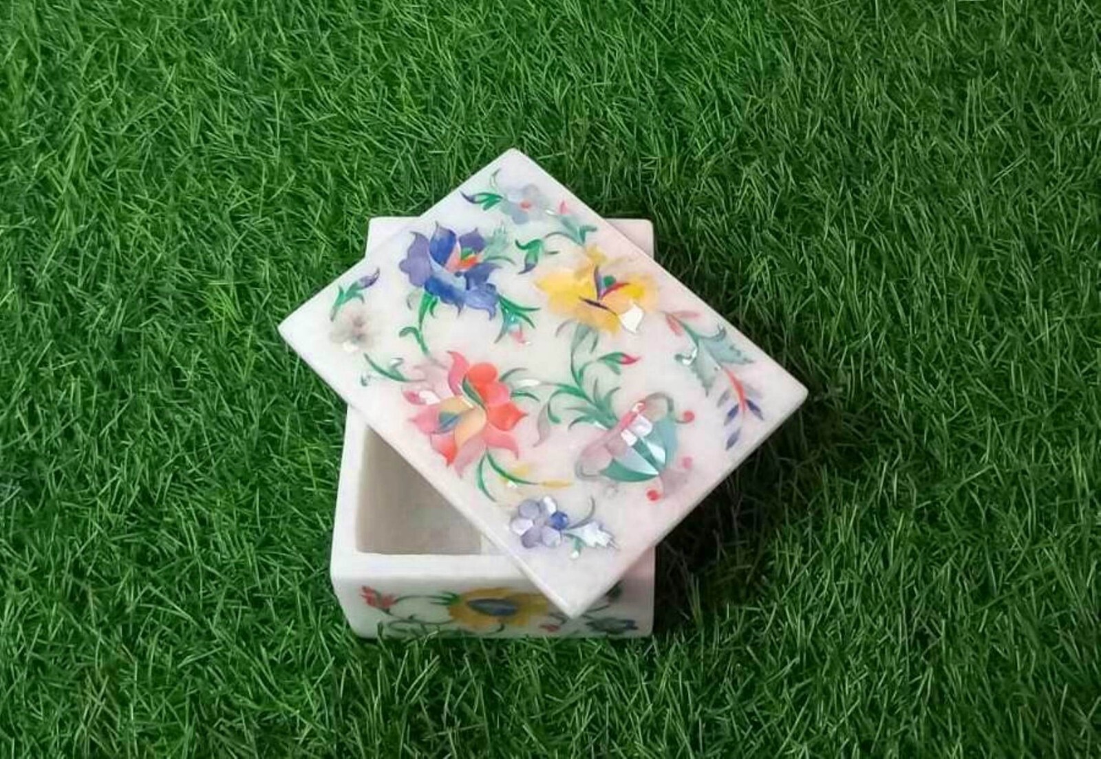 Mother of Pearl Jewelry Box , Floral Art Accessories Box , Marble Necklace Box