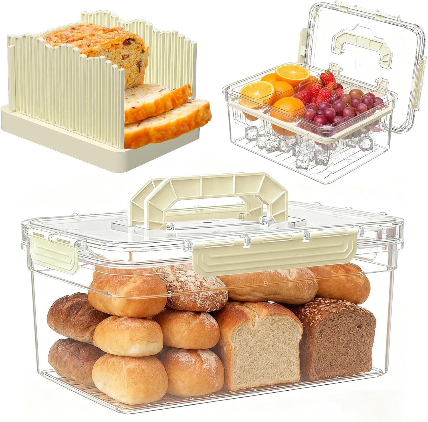 SORGION BREAD BOX WITH SLICER GUIDE & ICE CHILLED FRUIT SERVING TRAY