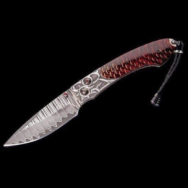 William Henry Norway Blue Spruce Pine Cone B12 Red Lodge Damascus Knife 1/50