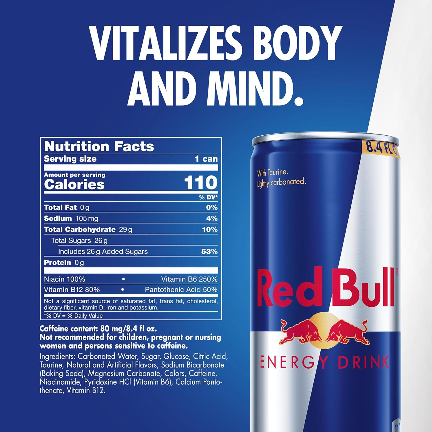Energy Drink with 80Mg Caffeine plus Taurine & B Vitamins, 8.4 Fl Oz, Pack of 24
