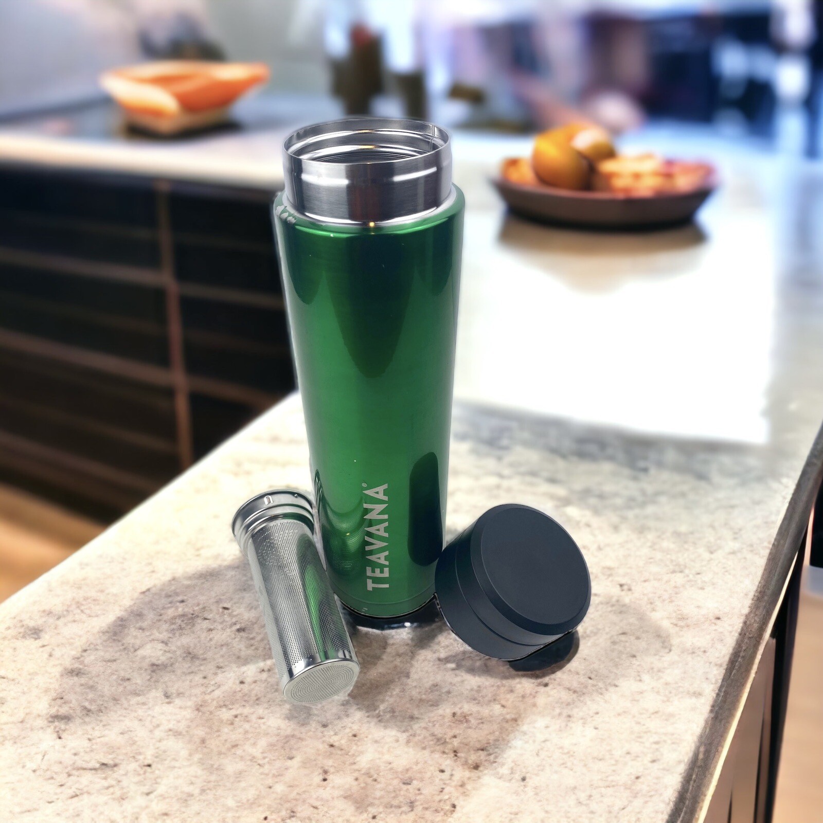 Teavana Starbucks Ramsey Green Shiny Stainless Steel Tumbler Infuser Basket