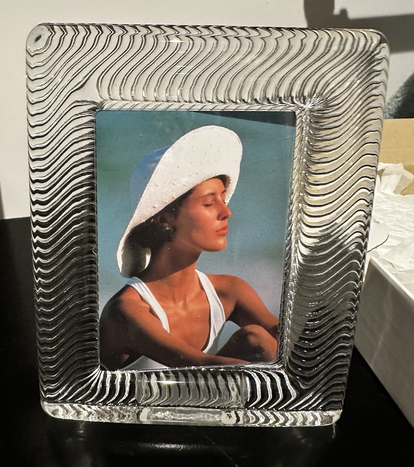 Mikasa Clear Glass Ribbed Rectangular Picture Frame. 4” × 2.75” In Original Box