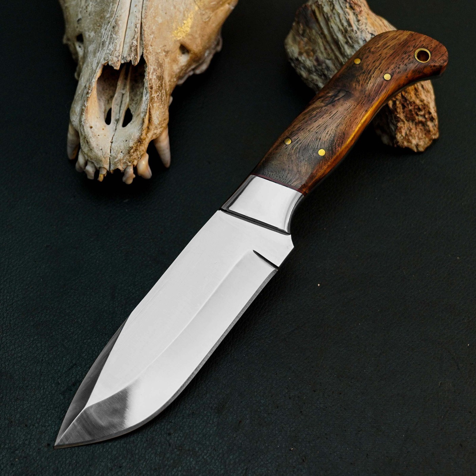 8.7 Inch Bushcraft Hunting Knife Stainless Steel Hunting Blade Wood Handle