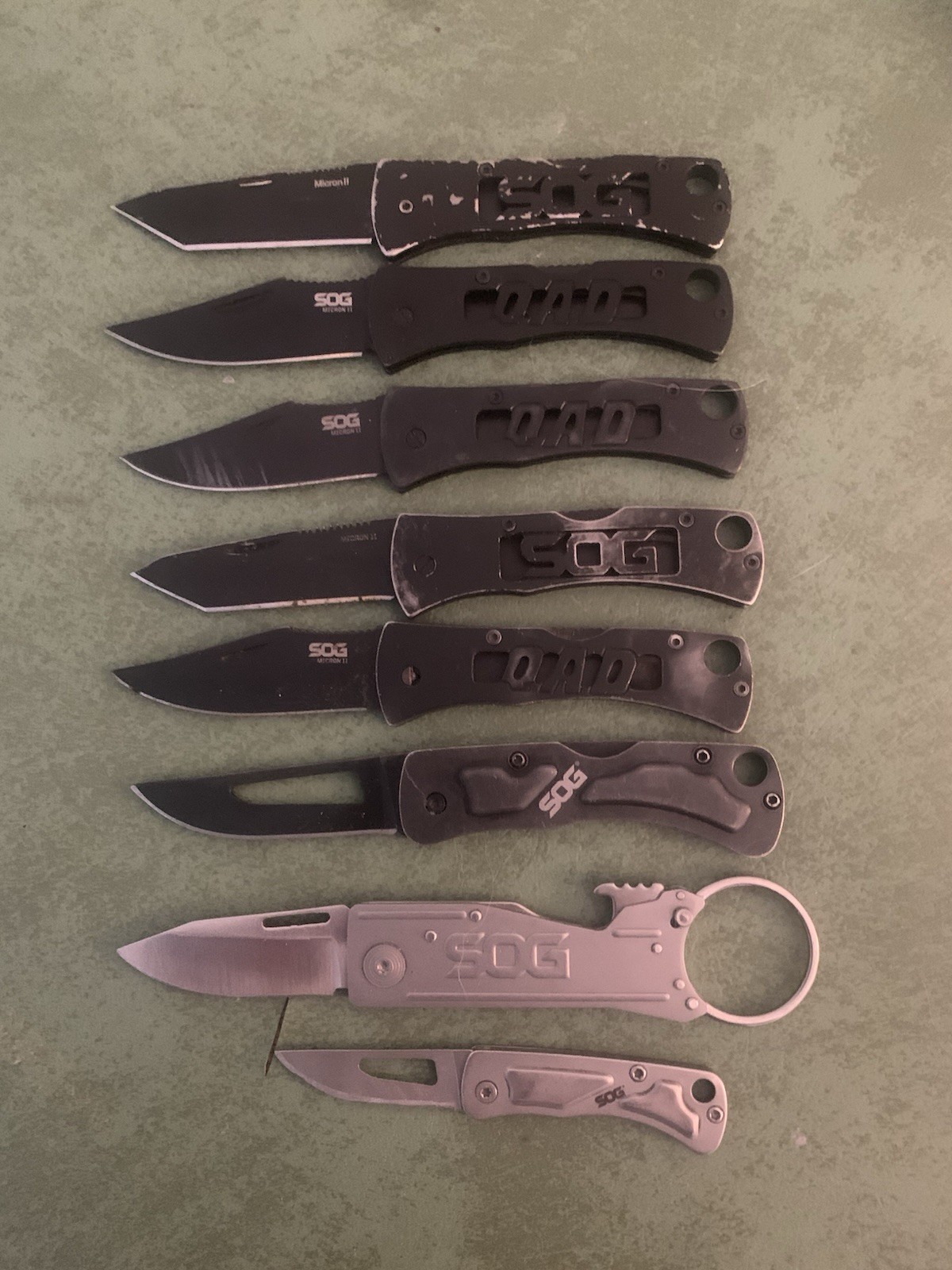 Lot Of 8 SOG Pocket Knives QAD Micron II And More