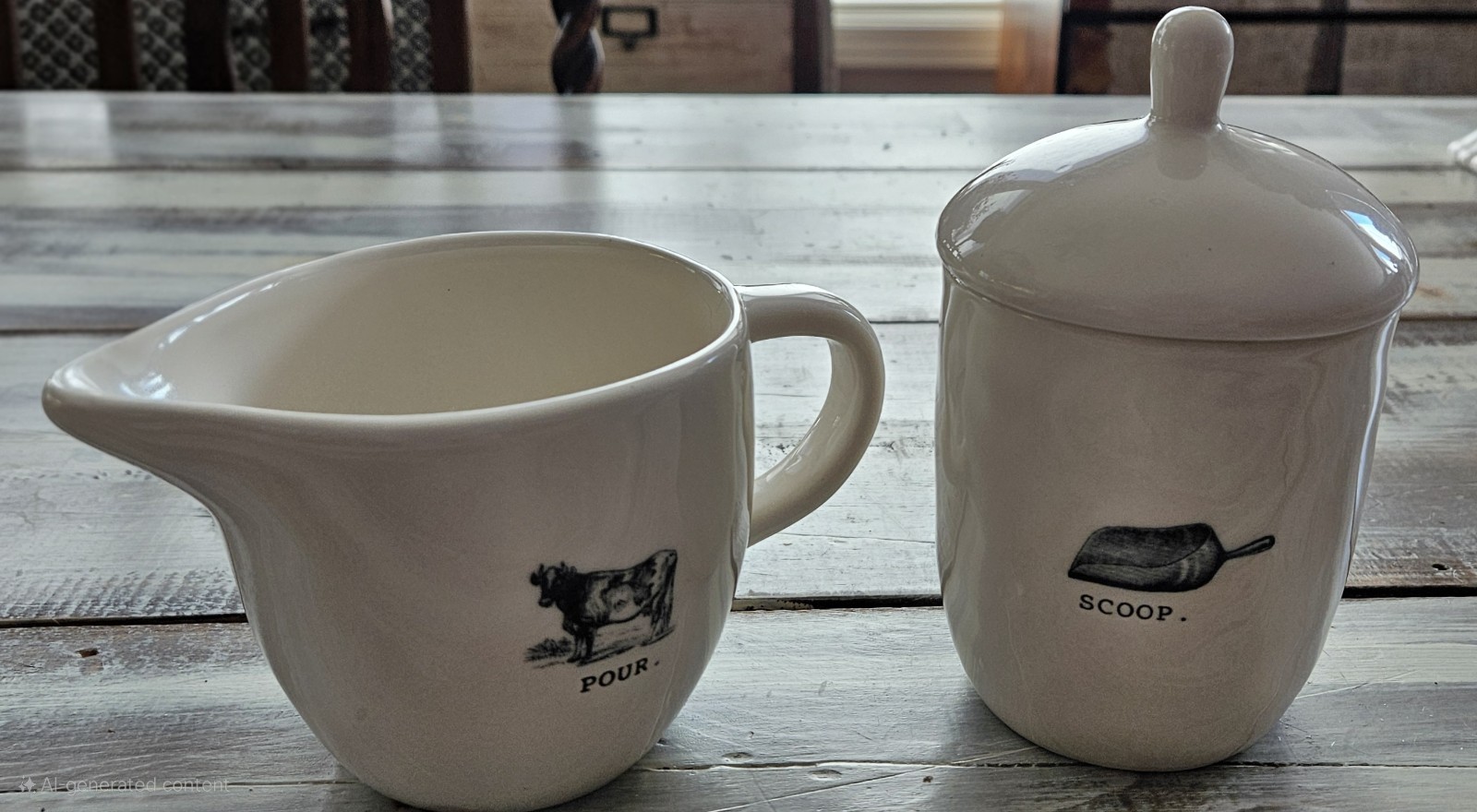 RAE DUNN ARTISAN FARMHOUSE STYLE COW “SCOOP” “POUR” COVERED SUGAR CREAM SET
