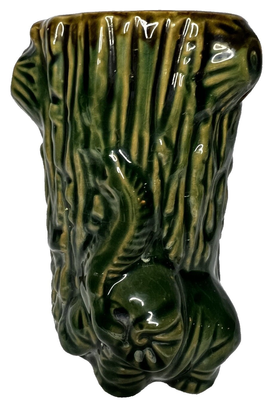 Ceramic Planter For Bamboo Tree Stump & Elephant Trunk Up Vase Glossy 4.75” Tall