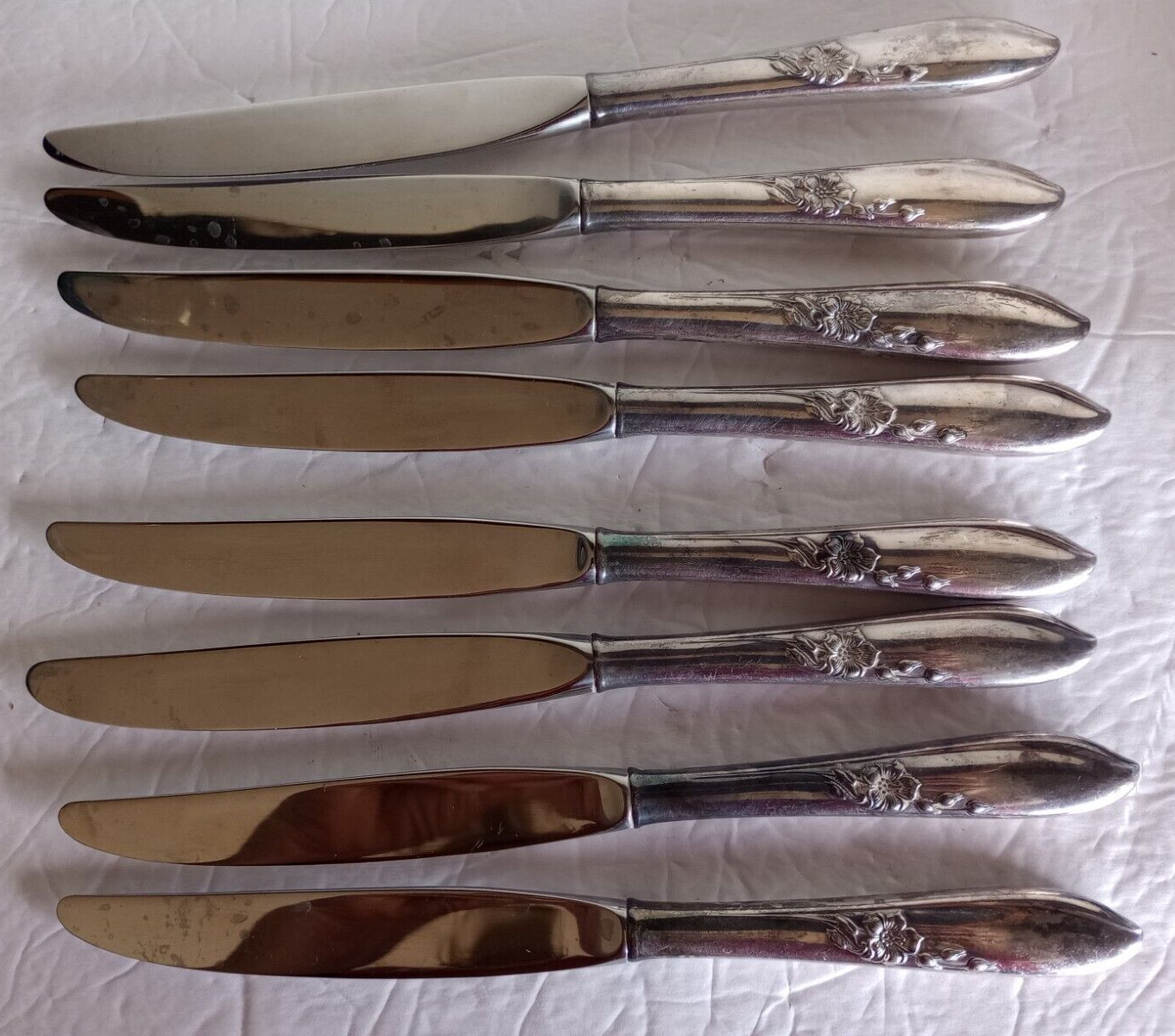 Gorham Stegor Silverplate Aloha Mimosa Hibiscus Flower Butter Knives (8)