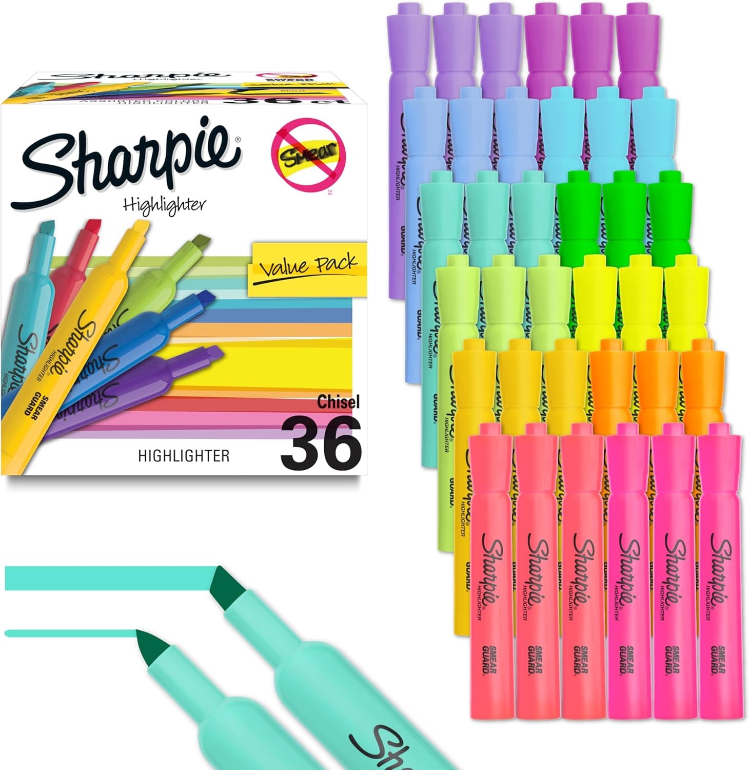 Sharpie Tank Highlighters, Assorted, Chisel Tip, 36 Count