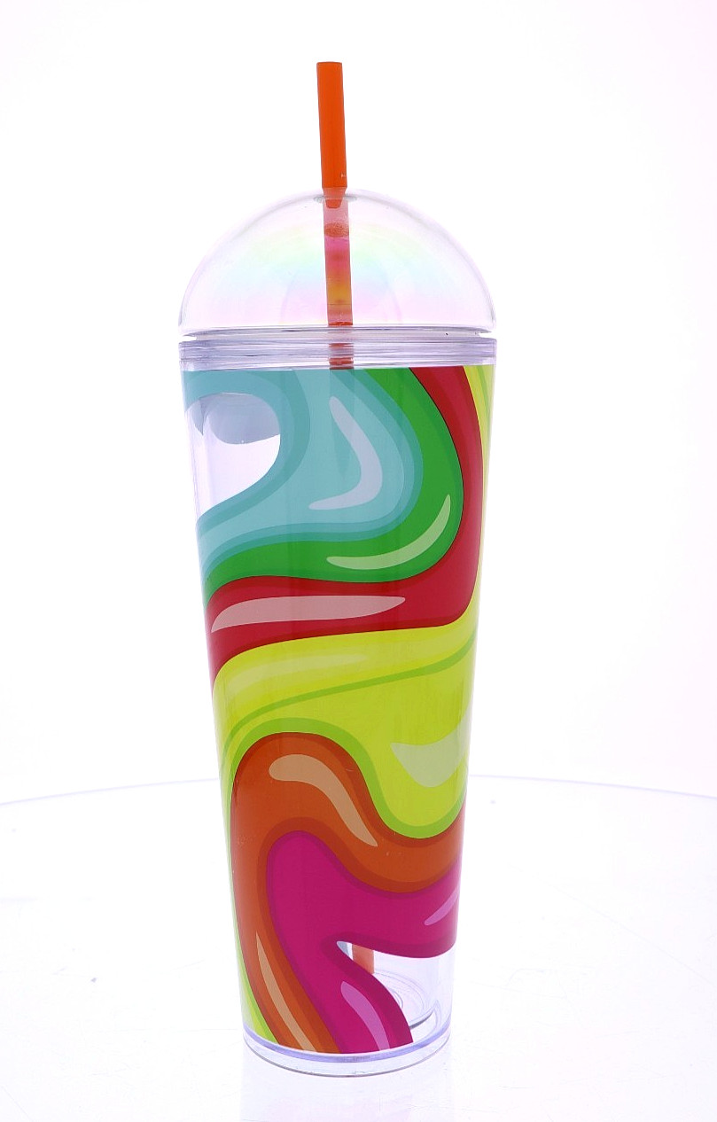 Starbucks Rainbow Swirl Dome Lid Cold Cup Tumbler w/ Straw – 24oz