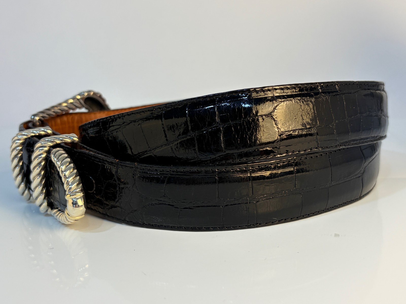 David Yurman Sterling Silver & 14k Gold Ranger Belt Buckle 36 Genuine Alligator