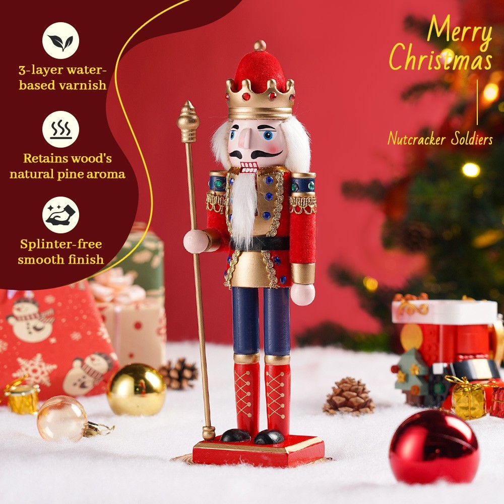 12in Wooden Nutcracker Soldier Christmas Decoration Vintage Decor Gift Red King