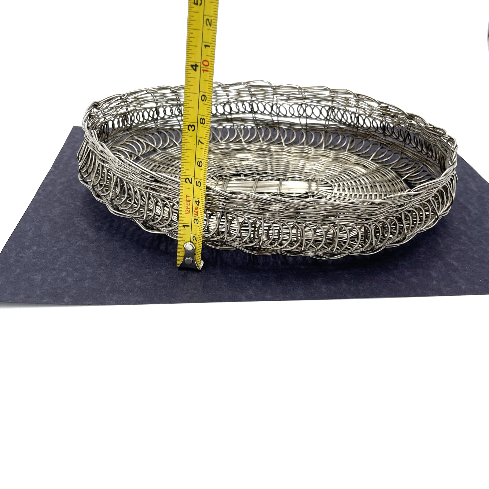 Vintage Stainless Steel Hand Woven Wire Basket Storage Display Decor 8”x7”x2”