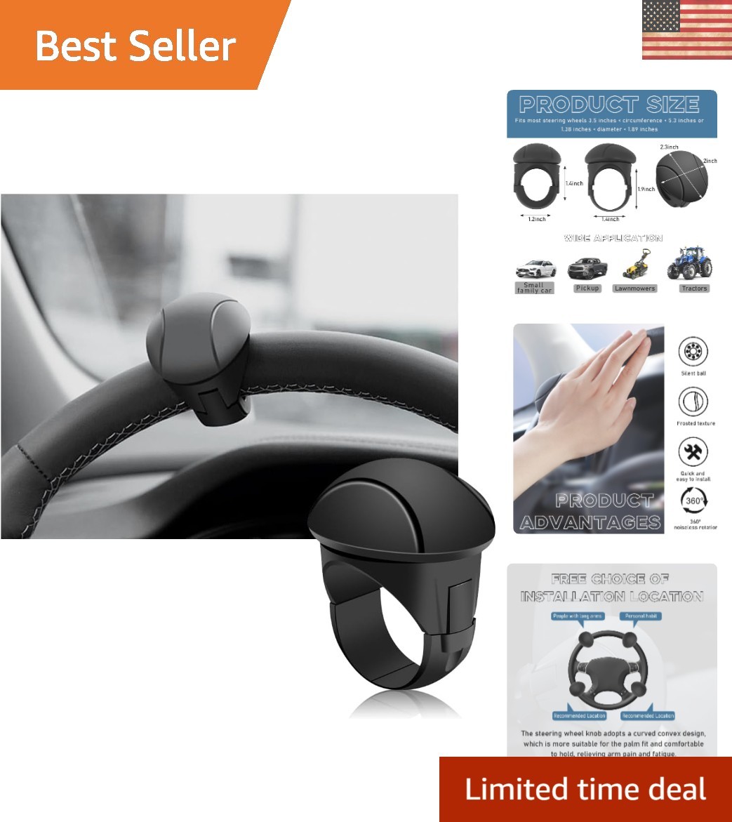 Steering Wheel Knob Spinner, 360 Degree Rotation Driving Suicide Knob with Me…