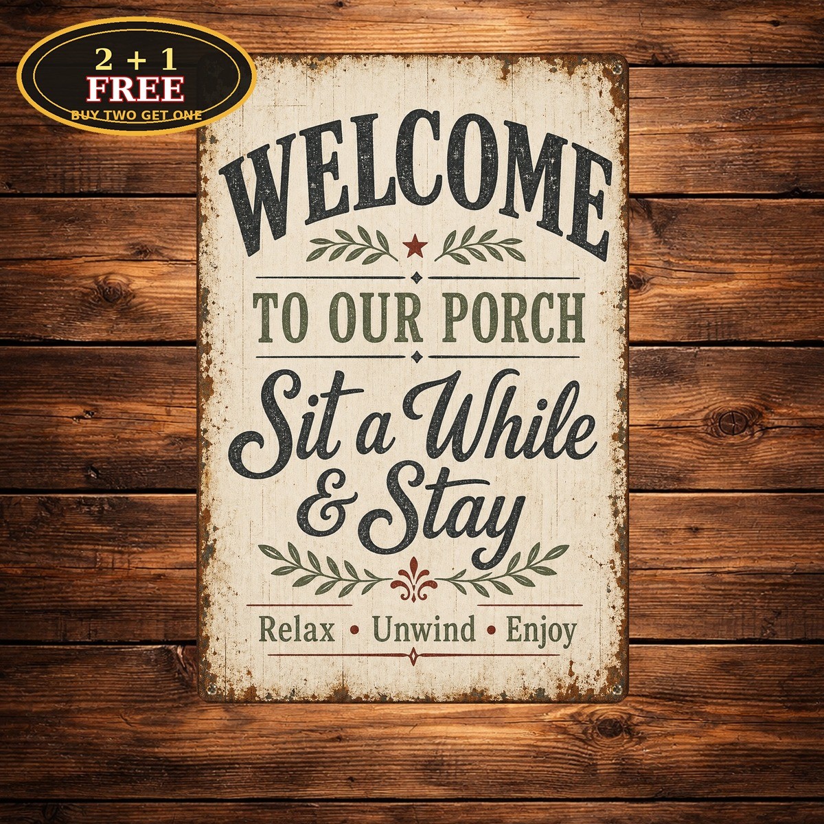 Welcome To Our Porch Country Cottage Entryway Greeting Metal Tin Sign