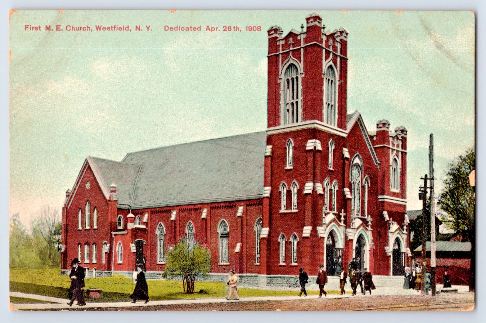 Westfield NY New York People Coming Out Of First Methodist Church 1910s Postcard