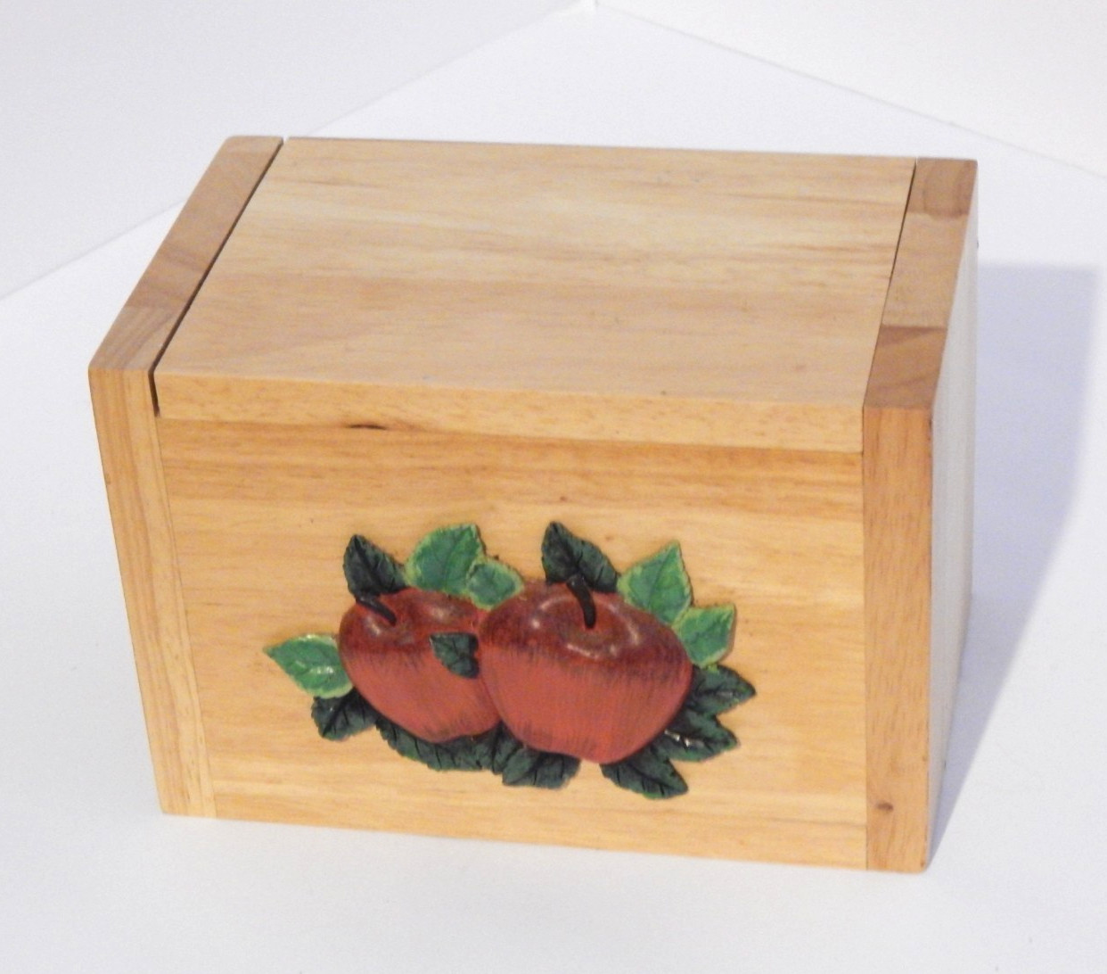 Vintage Handmade Wooden Recipe Box W/ Apple Motif 3D Kitchen 7.5×4.5×4.5″ NICE