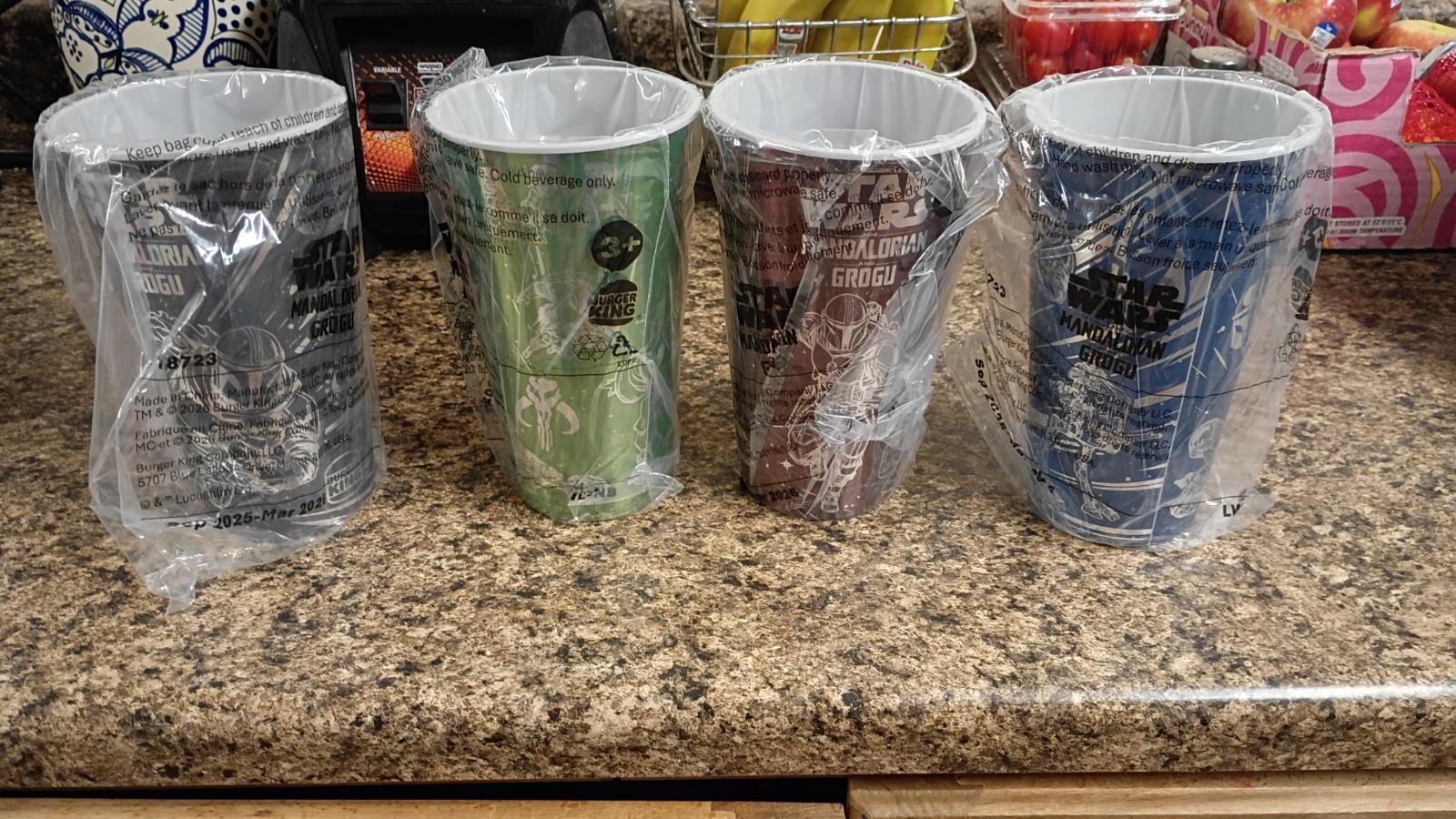 2026 Burger King Star Wars – The MANDALORIAN & GROGU Cups (Set of 4) – Unopened