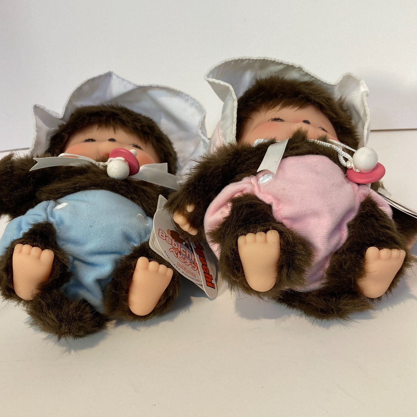 Monchhichi Bebichhichi 25cm Pair Doll Plush Toy Boy Girl Sekiguchi Japan Tag