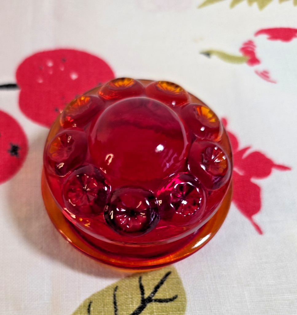 Vintage Moon and Stars Amberina LE Smith Small Canister Apothecary Jar 5″