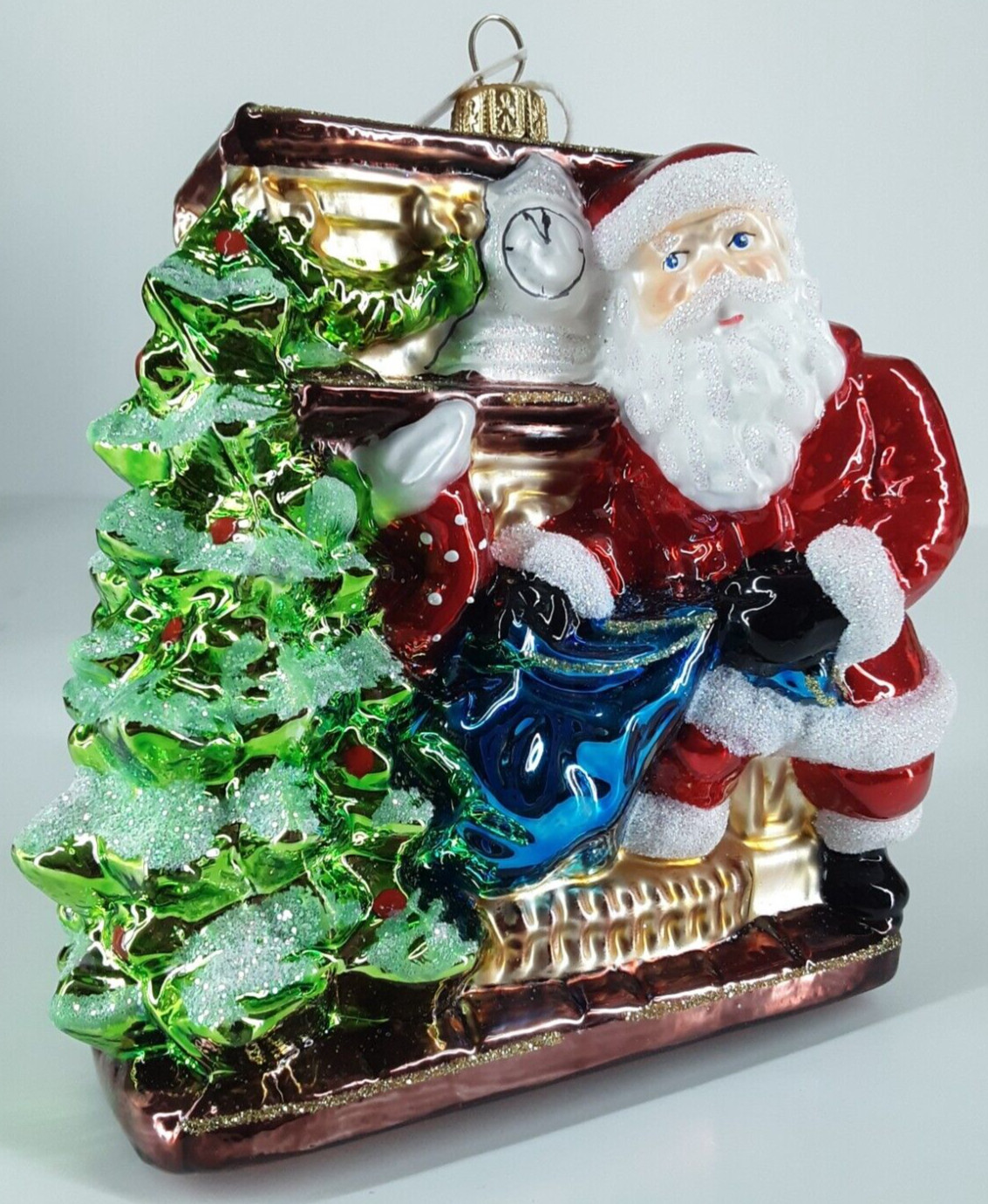 Glassware Art Studio Christmas Ornament SANTA GIFT BAG & CHIMNEY Poland