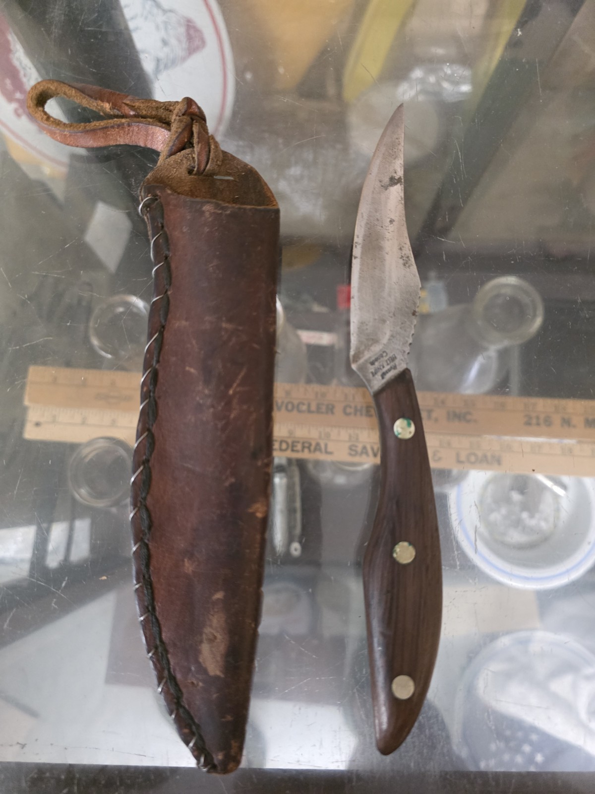 Vintage Grohmann D. H. Russell Belt Knife Wood Handle Sheath