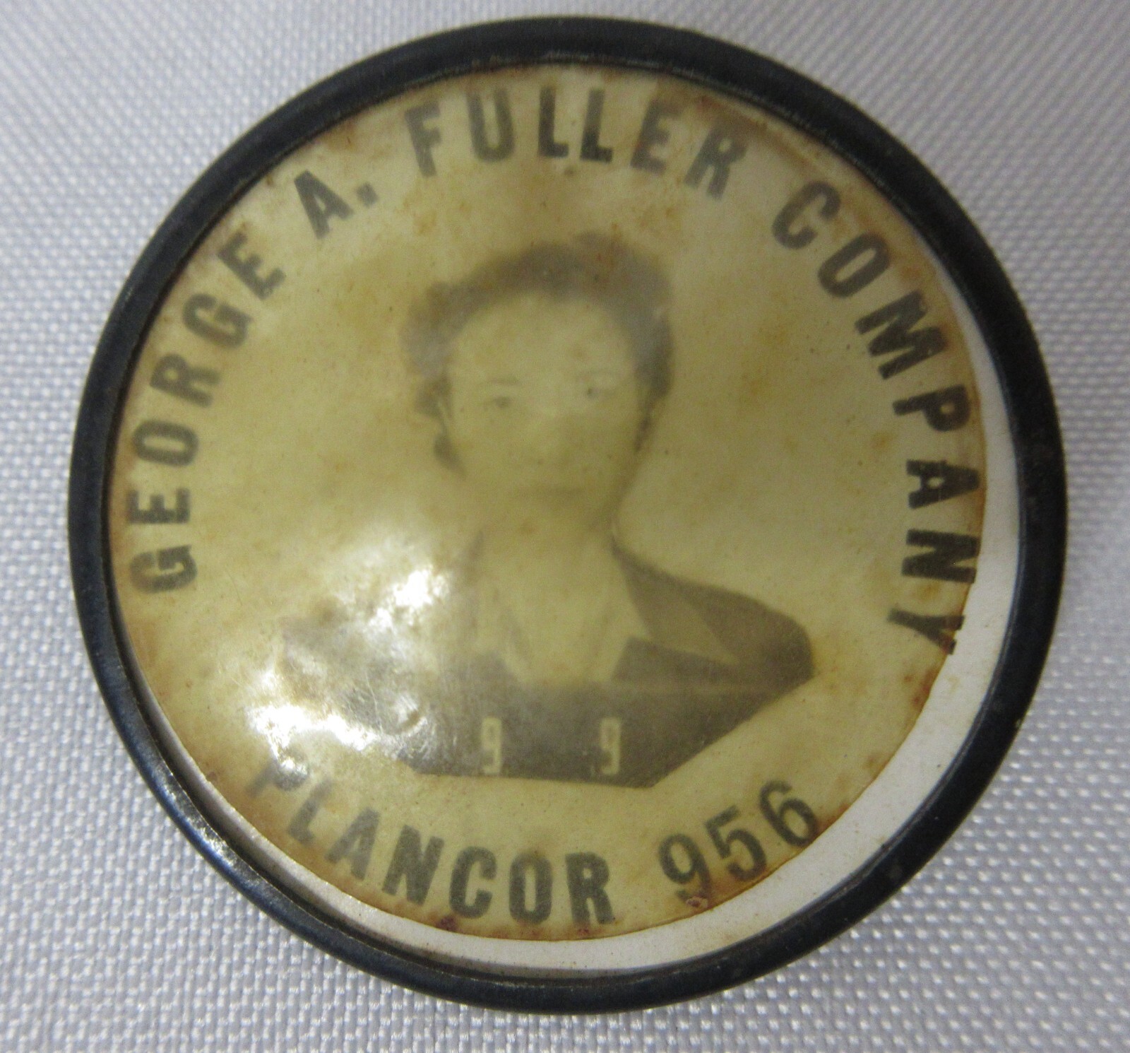 Employee ID Badge Pin Pinback Button George A. Fuller Co. Plancor 956 VTG RARE