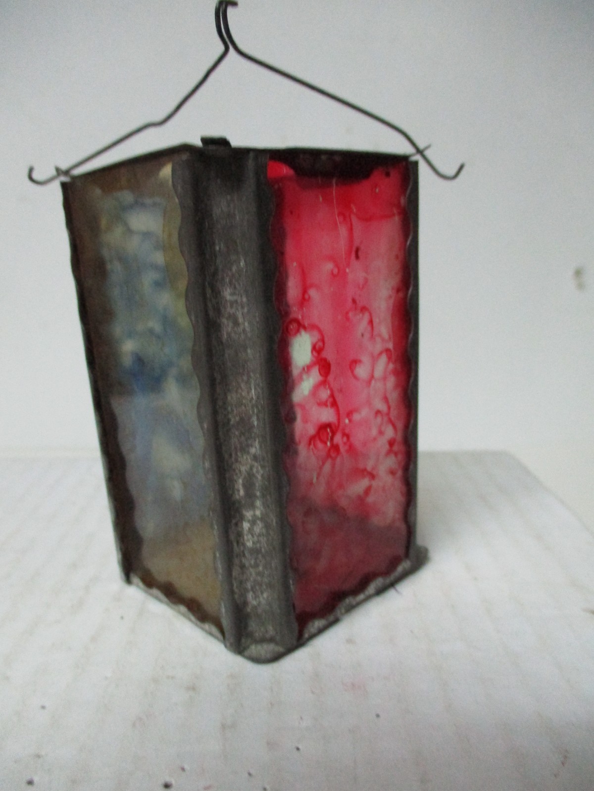 Old Glass & Tin 4 Panel Candle Lantern Christmas Ornament #3