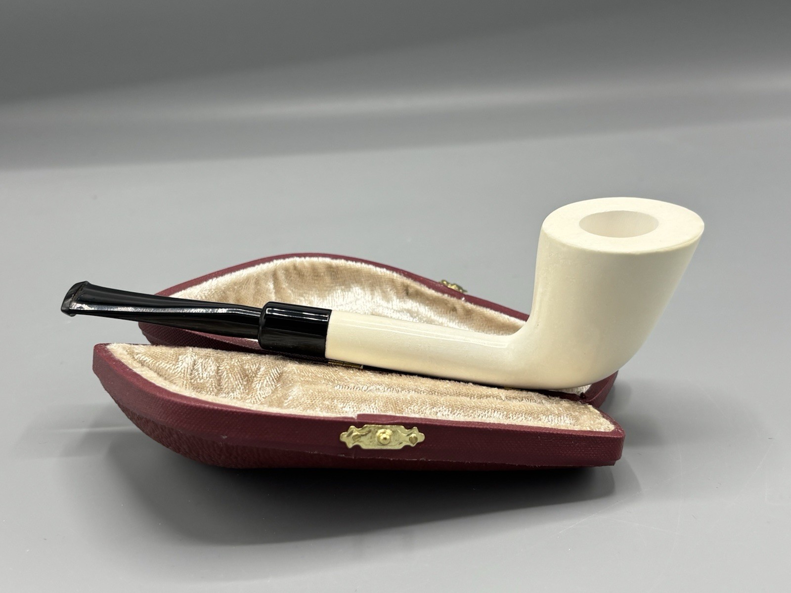 Army Stem Smooth Dublin Pipe New block Meerschaum Handmade Custom Case#190
