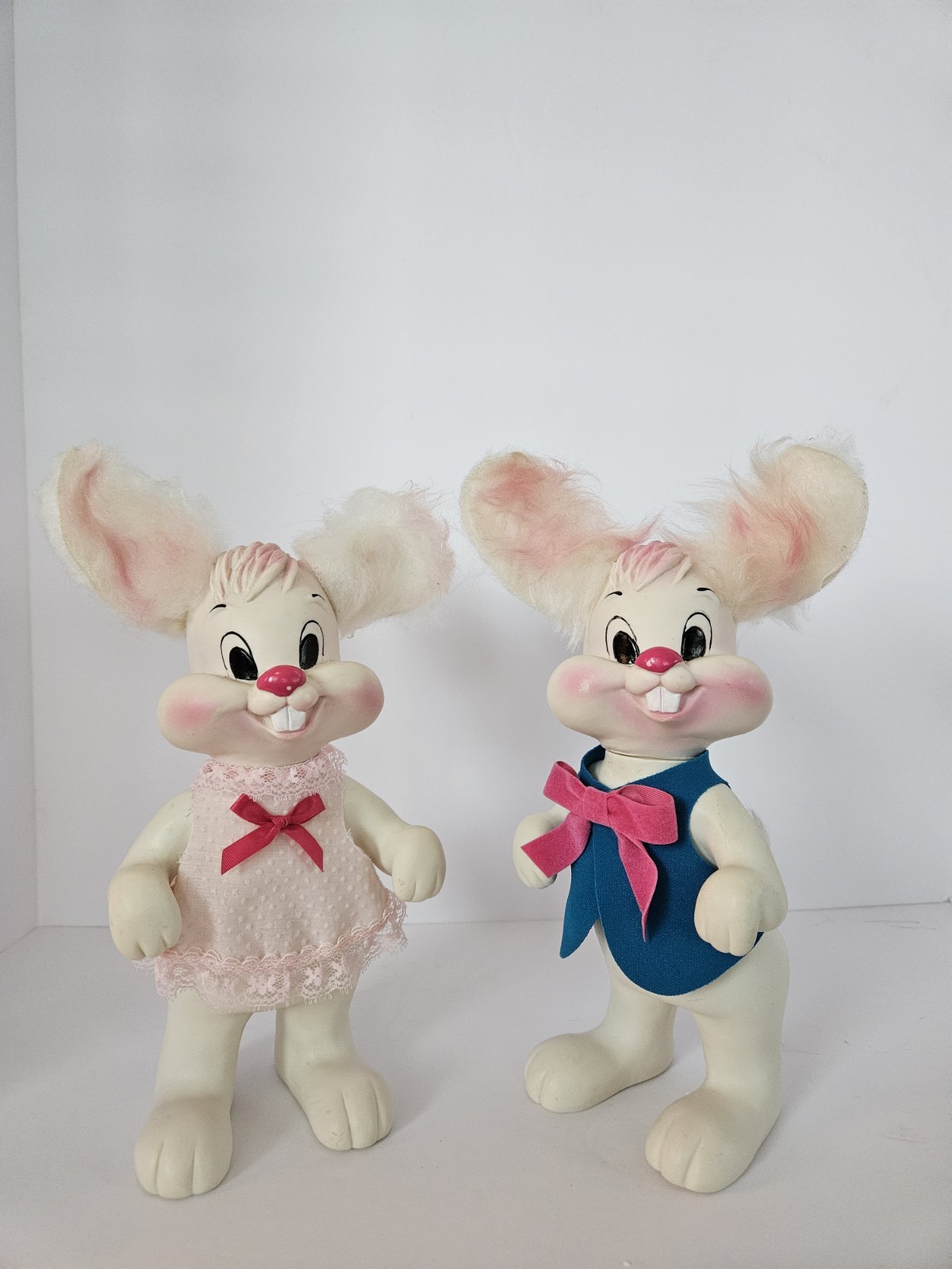 VTG Kitschy Bunny Piggy Banks Custom Line ’76. Pair Girl/Boy Cartoon Bunnies.