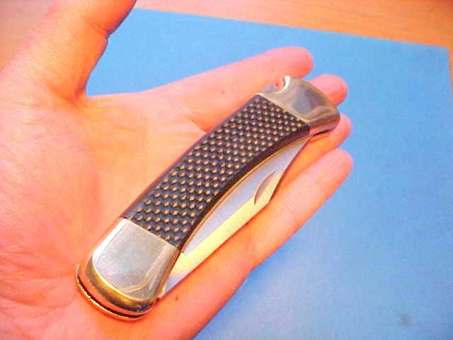 CUSTOM BUCK 110 KNIFE COMMEMORATIVE CARBON FIBER HANDLE TIN BOX KEY CHAIN SHEATH