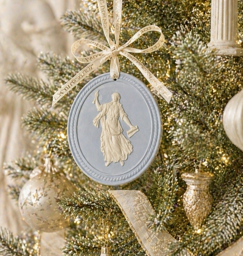 NIB Wedgwood 2011 Clio Muse of History Annual Jasperware Ornament Blue, 4×3.5”