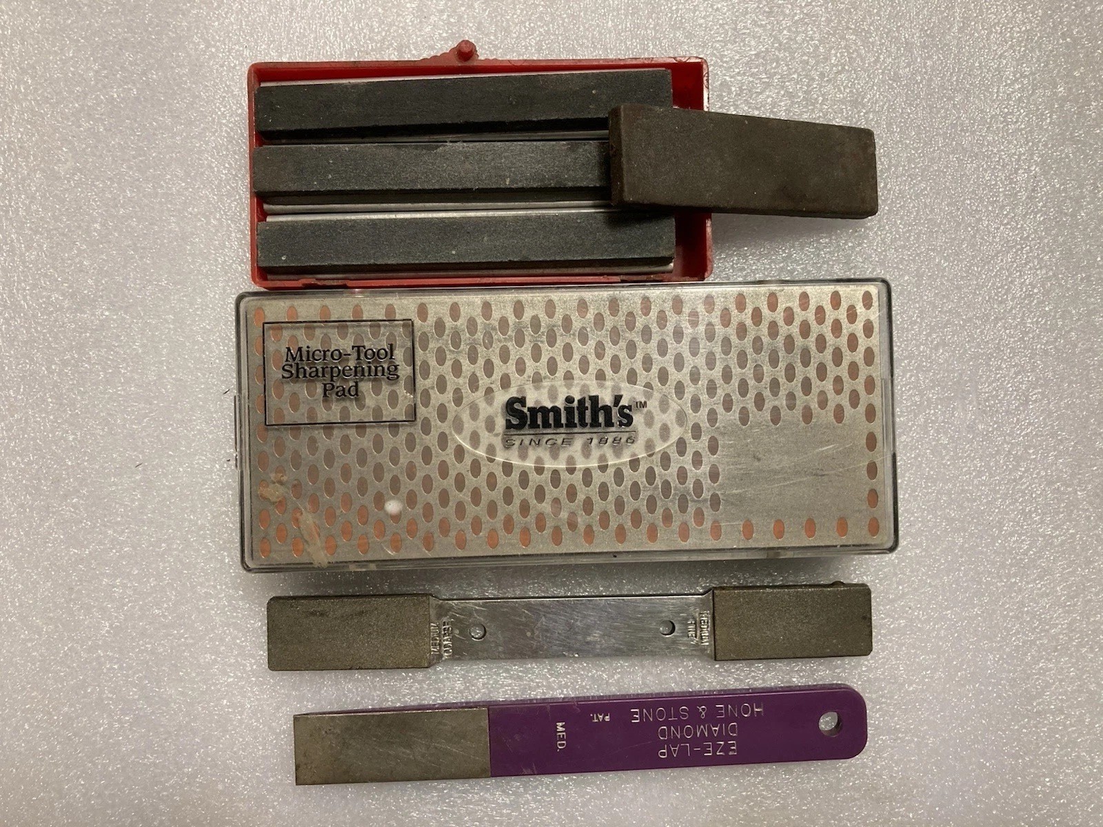 Lot of 7 Pieces Knife Sharpening Stones Hones EZE LAP Smith’s ~ Stone & Diamond