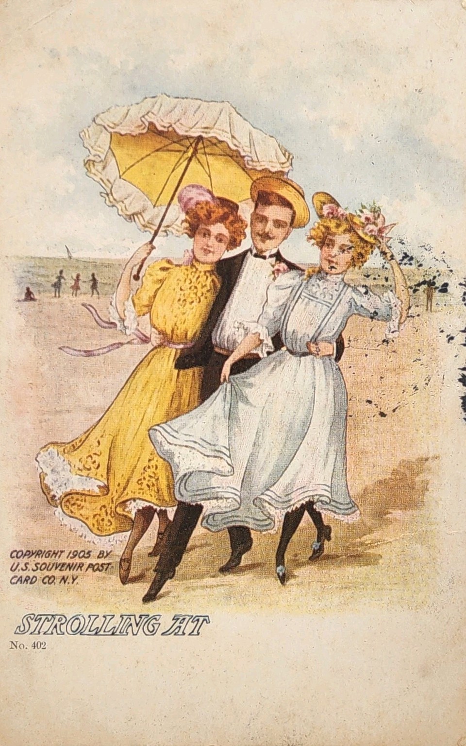 1905 Postcard – Strolling At – Beach Scene – Posted: Litchfield, Minnesota. 9503