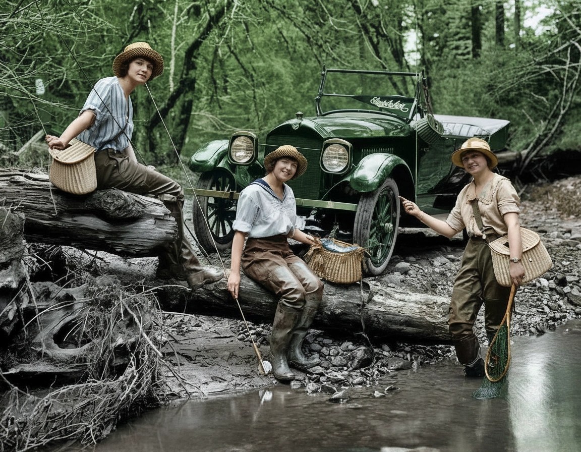 PT236 Ladies Fly Fishing in 1920’s Nature Photograph 8X10″