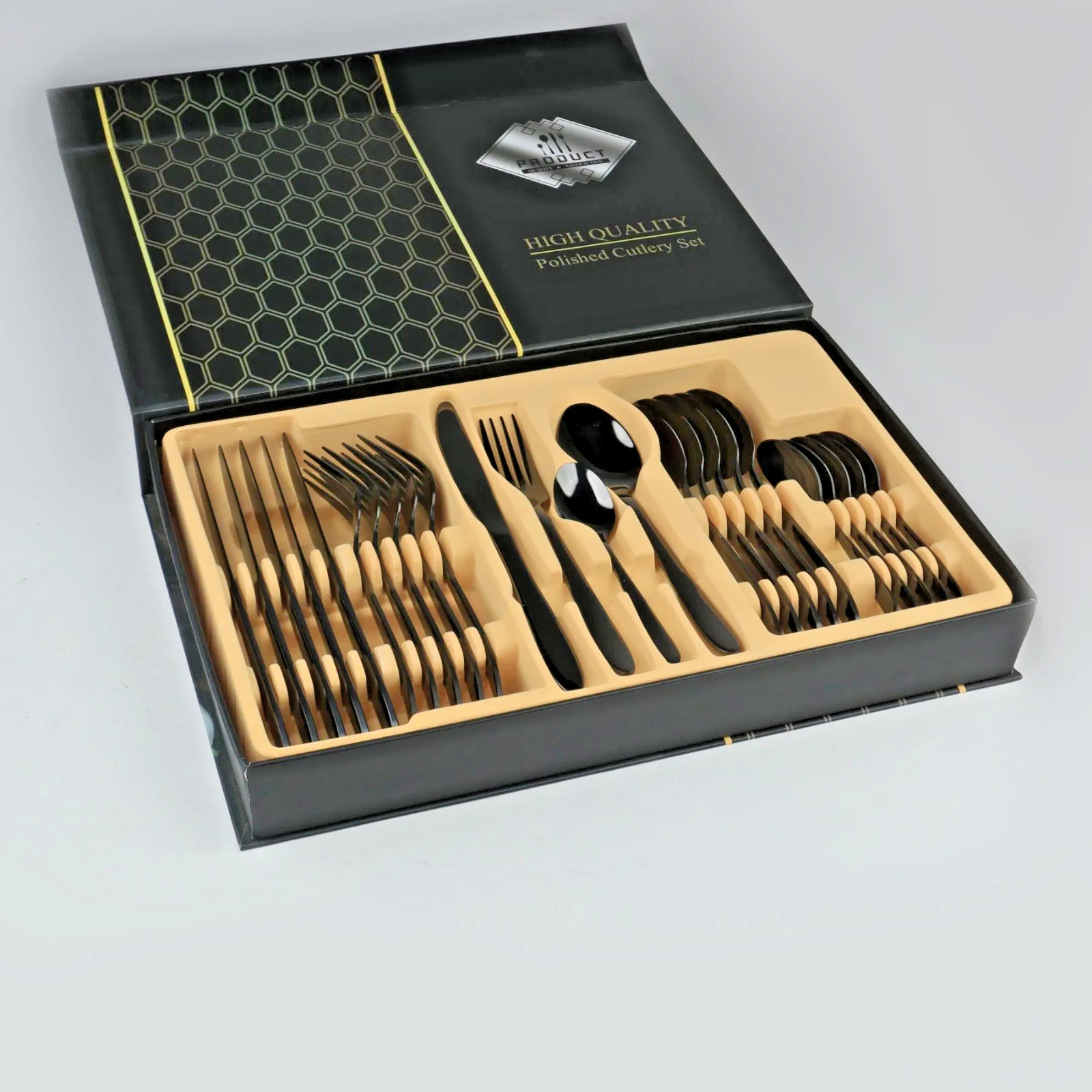 Bespoke Handmade (royal) Premium Imported Black PVD Coated Cutlery Set 24 Pcs