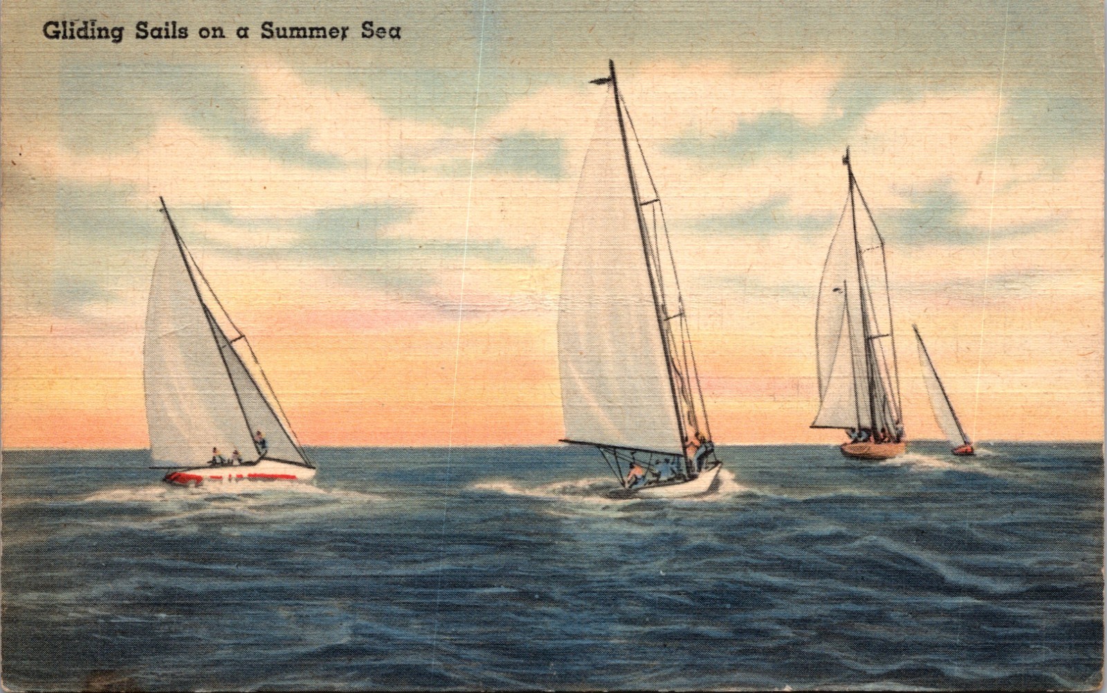 Gilding Sails Sailboats on Summer Sea Linen Postcard XD13