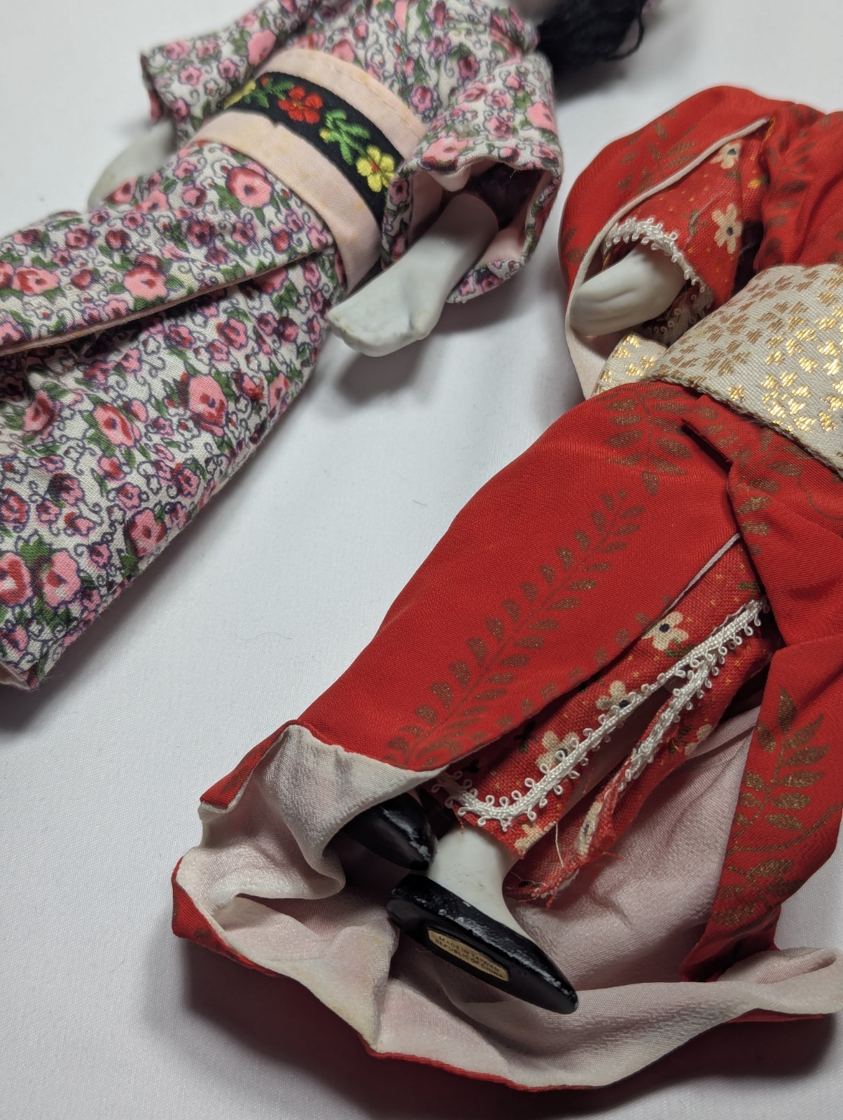 Vintage Asian Porcelain Ceramic Dolls Girl Dolls Asian Inspired 9” Lot of 2