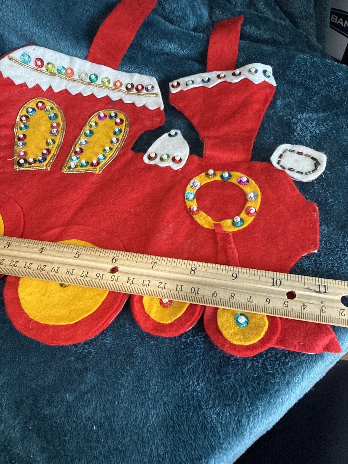 MCM felt hand stitched sequin and pearl Christmas Train Bright Colors 1960-1970