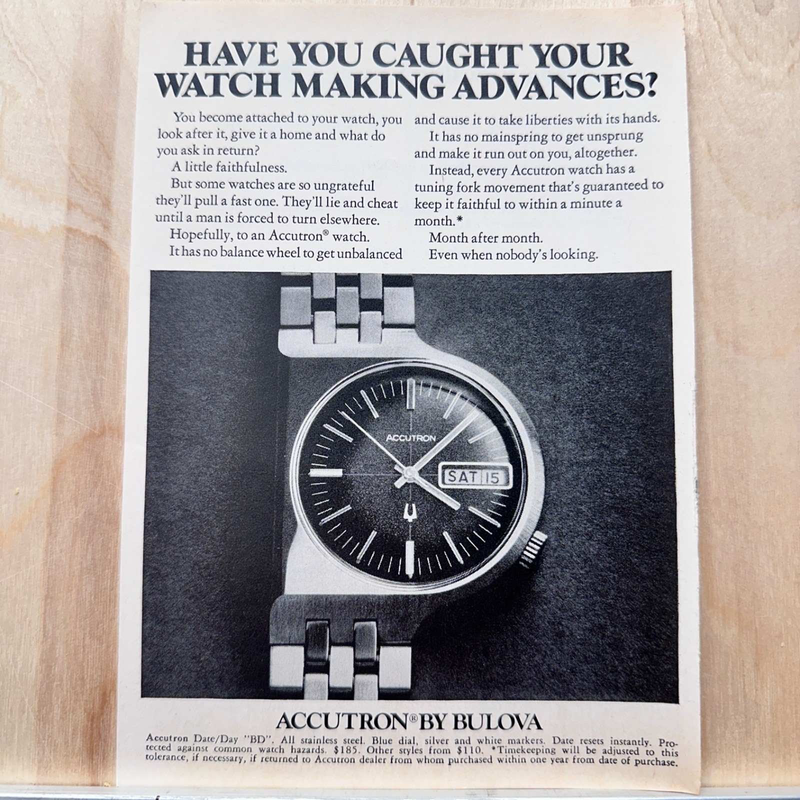 1972 ACCUTRON Watches BY BULOVA Vintage Print Ad