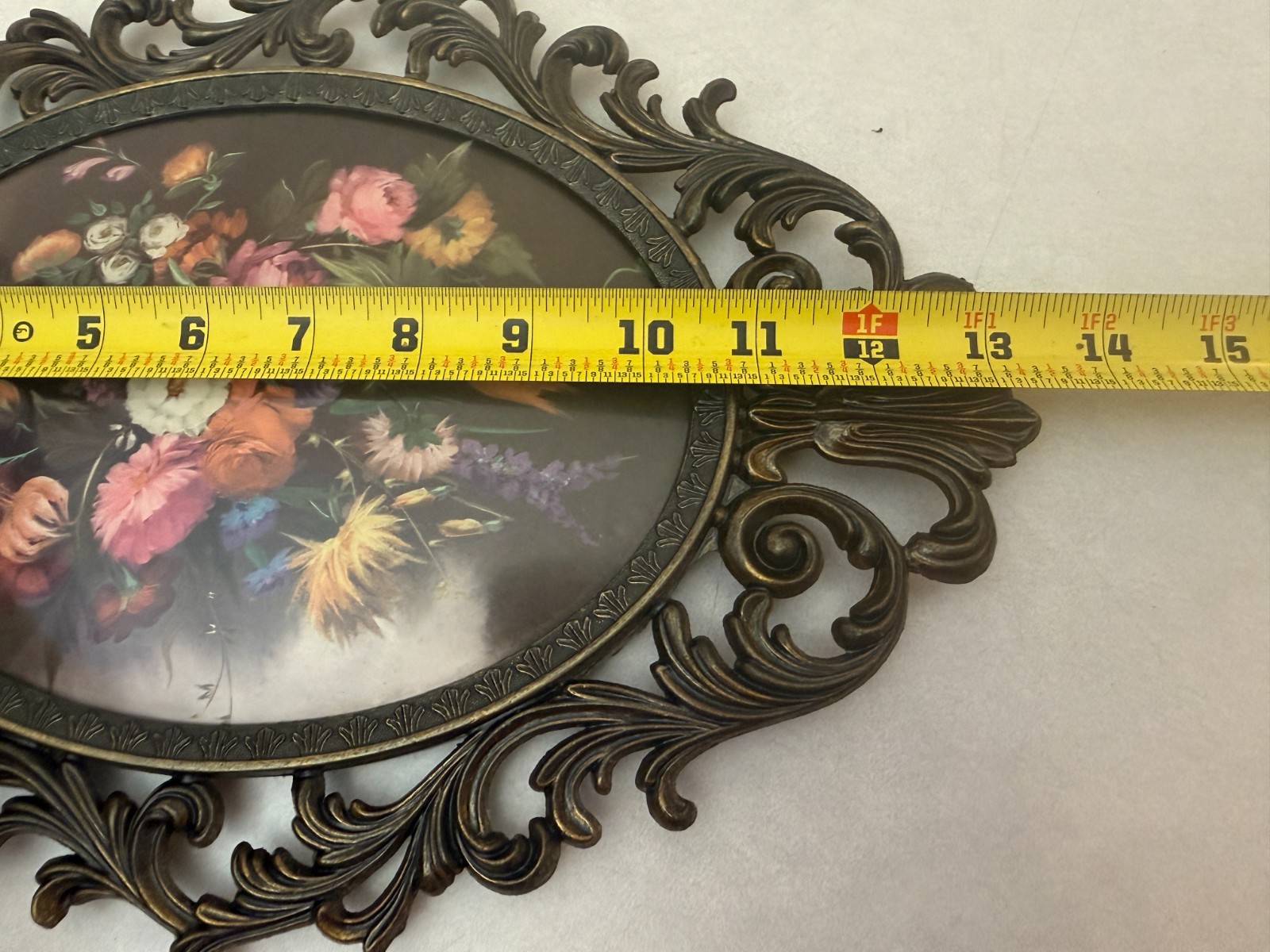 Oval Brass Framed Floral Print – Convex Bubble Glass – Floral – Made in Italy