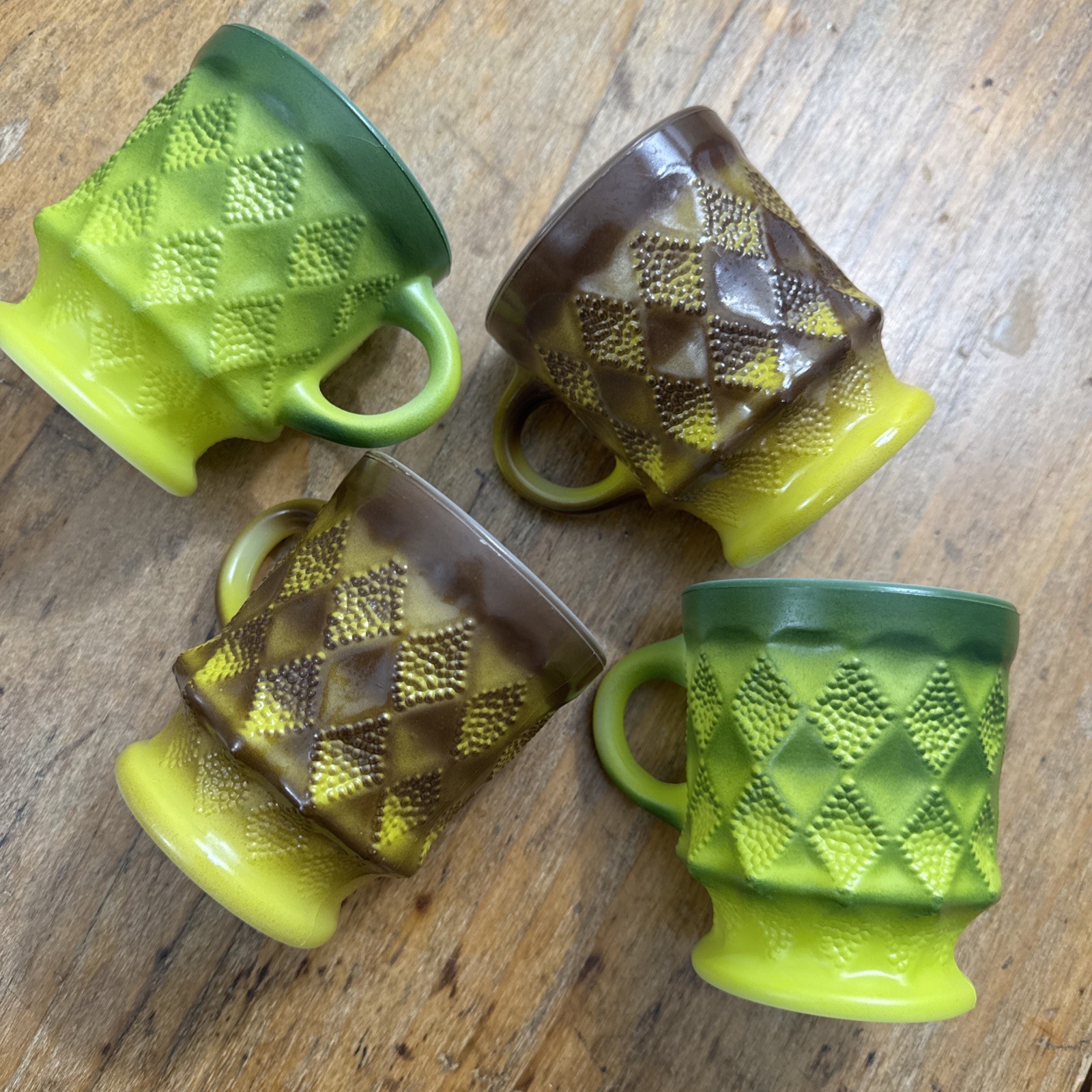 Vintage Fire-King Coffee Cup Mug Kimberly Diamond Green Fade Anchor Hocking